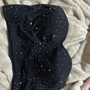 Elegant Black Strapless Blouse with Rhinestone Accents